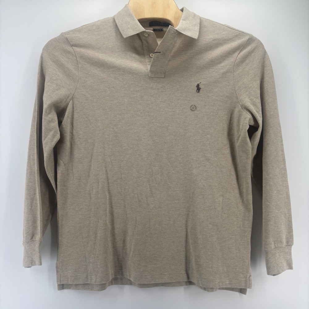 Polo Ralph Lauren Long Sleeve Polo Men Large Tan Classic Fit NWT Cotton Pique